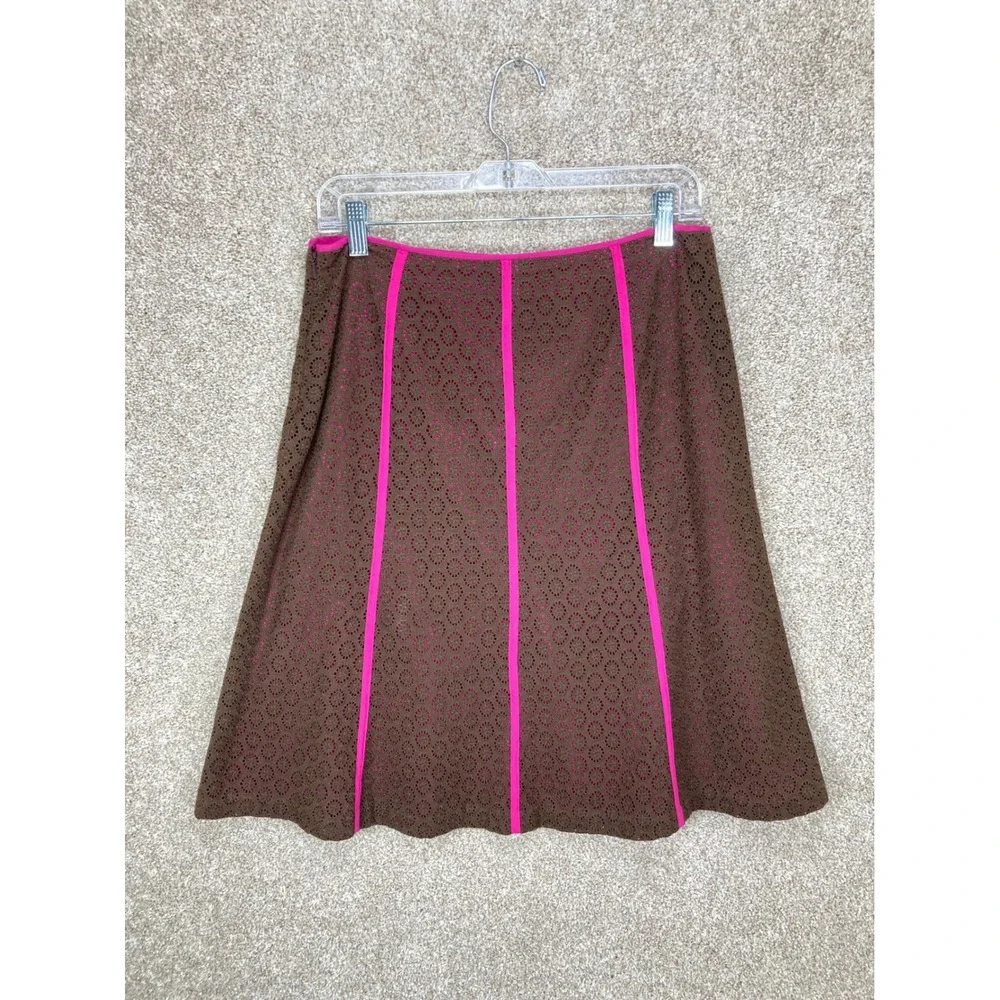 Peck & Peck Eyelet Lace A-Line Skirt Womens 10 Brown Pink Cotton Office Casual